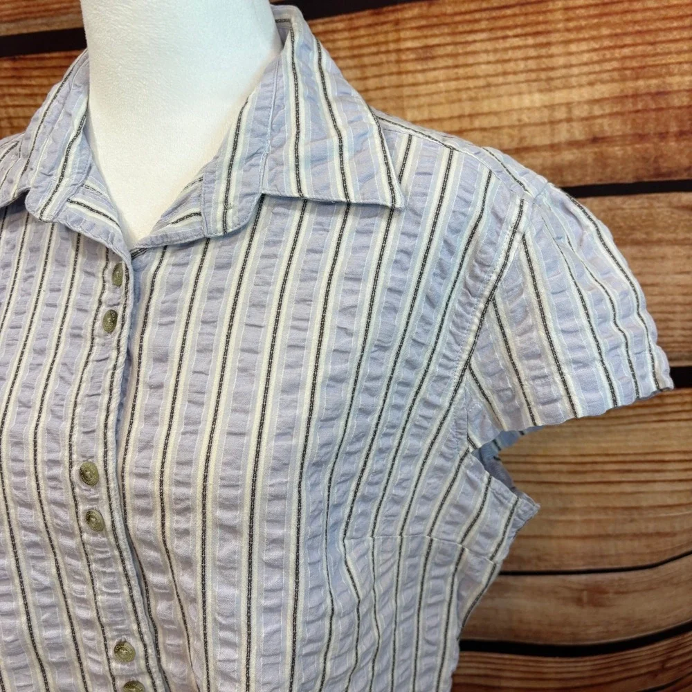 Columbia Womens Short Sleeve Lavender Stripe 100% Cotton Top Size L